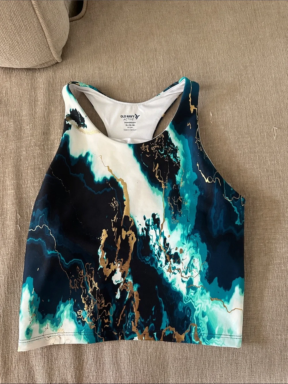 Old Navy Marble-Print Racerback Crop Top - Teal, Black, Gold